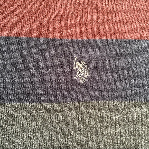 U.S. Polo Assn V Neck Sweater Mens Large Maroon Blue Grey - Picture 4 of 6